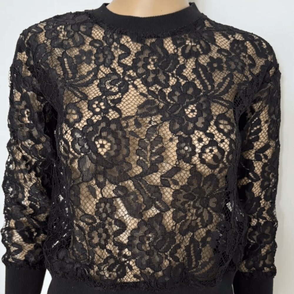 Nunzia Corinna girls Top Black Flower Lace Size XS